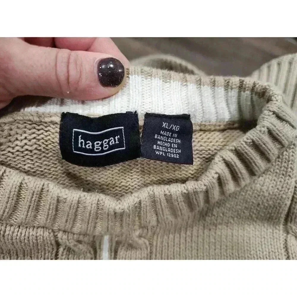 VTG Haggar Cotton Knit Pullover Sweater Mens Size XL Beige Navy Blue White - Picture 4 of 7